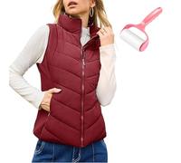 Snrtevu Puffer Vest Women Sleeveless Zip Up Outerwear, Cozy Lightweight Stand Collar Quilted Vest Jacket, Puffy Vests, Casual Sleeveless Stand Collar (Red,S)