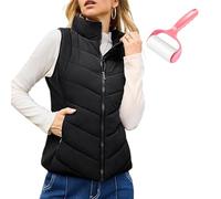 Snrtevu Puffer Vest Women Sleeveless Zip Up Outerwear, Cozy Lightweight Stand Collar Quilted Vest Jacket, Puffy Vests, Casual Sleeveless Stand Collar (Black,S)