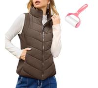 Snrtevu Puffer Vest Women Sleeveless Zip Up Outerwear, Cozy Lightweight Stand Collar Quilted Vest Jacket, Puffy Vests, Casual Sleeveless Stand Collar (Brown,S)