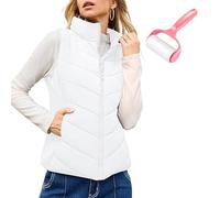 Snrtevu Puffer Vest Women Sleeveless Zip Up Outerwear, Cozy Lightweight Stand Collar Quilted Vest Jacket, Puffy Vests, Casual Sleeveless Stand Collar (White,TTG)