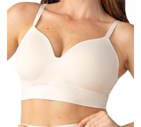 Snrtevu Soutiengorge Push-up, sans Armature, Confort Total: Zéro Pression, Bretelles réglables, Respirant Yoga Quotidien (Beige,Grand)