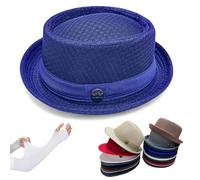 Snrtevu Summer Breathable Mesh Pork Pie Hat for Men Women, Vintage Porkpie Hats Roll-Brim, Sun Protection Beach Outdoor Jazz Cap, Classic Bowler Hat Travel Party, Lightweight Packable (A1)