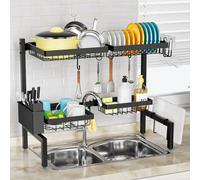 SNSLXH Égouttoir à vaisselle à 2 niveaux à 4 paniers pour évier, 63 à 90,9 cm, égouttoir à vaisselle pour cuisine, égouttoir à vaisselle au-dessus de l'évier pour usage familial, au-dessus de l'évier