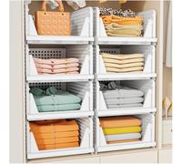 SNSLXH Lot de 5 Boîtes de Rangement pour Vêtements, Organisateur Tiroir et Armoire Pliable, Rangement Dressing Empilable, Boîte de Rangement Placard pour Salle de Bain, Cuisine, Buanderie, Blanc