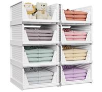 SNSLXH Lot de 8 boîtes de rangement empilables pour placard, multifonctionnelles et pliables pour salle de bain, cuisine, buanderie, armoire, rangement peu encombrant, blanc