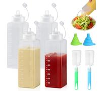 SNSYGN 6 bouteilles à presser, bouche large, 1000 ml, bouteille de sauce avec 2 brosses à bouteilles et 2 entonnoirs, bouteille doseuse pour ketchup, sauces chaudes, grillées, sauces à salades, huile