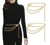 SNSYGN Lot de 2 ceintures dorées en métal pour femme - Réglable - Alliage - Pour robe de mariage, fête, demoiselle d'honneur, taille unique, Métal, Non