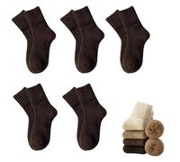Sntchx Socks, Women's Thermal Crew Socks 5-Pair Pack, Womens Solid Mid Calf Warm Thick Knit Wool Crew ocks (Dark Brown,Taille unique)