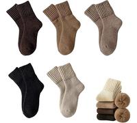 Sntchx Socks, Women's Thermal Crew Socks 5-Pair Pack, Womens Solid Mid Calf Warm Thick Knit Wool Crew ocks (Mix,Taille unique)