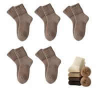 Sntchx Socks, Women's Thermal Crew Socks 5-Pair Pack, Womens Solid Mid Calf Warm Thick Knit Wool Crew ocks (Khaki,Taille unique)