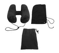 SNTSNTBOM pour oreiller de voyage, pour soutien du cou, gonflable, taie d'oreiller lavable, portable, avion, voiture, sieste au bureau, élasticité réglable, grand calibre 4 cm, (Noire)