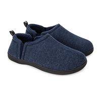 Snug Leaves Chaussons Hommes Laine fuzzy feutre mémoire Chaudes pantoufles antidérapantes Faux Sherpa Pantoufles avec double side gores élastiques Bleu marine,46-47 EU
