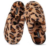 Snug Leaves Pantoufles moelleuses pour femmes avec fourrure synthétique et mousse à mémoire de forme, pantoufles sexy et classiques Léopard,42-43 EU