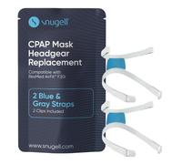 Snugell CPAP Lot de 2 sangles de rechange pour masque intégral Airfit ResMed F30i - Gris/bleu - Comprend des clips - Nylon élastique pour plus de confort, de durabilité et un ajustement sûr