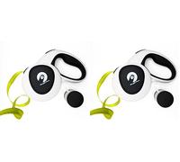 Snuggle Paws Laisse Chien Enrouleur & Rétractable 5m Tout-en-Un : LED Puissante, Distributeur Sacs à Crottes, Câble Anti-Morsure, Bande Réfléchissante | pour Petits Chiens Jusqu’à 20kg (Lot de 2)