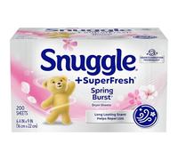 Snuggle Plus SuperFresh Fabric Softener Dryer Sheets with Static Control and Odor Eliminating Technology, Burst, White, 200 Count, Spring