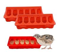 SnuggleTail Lot de 2 mangeoires en plastique à couvercle rabattable - Mangeoire à volaille multi-trous pour poussins, canetons et cailles - 12 trous (rouge)