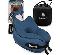 SNUGL Oreiller memoire Forme Ergonomique | Coussin de Voyage Avion Confortable | Oreiller de Voyage avec Tour de Cou | Accessoire pour Train, Voiture, Avion (Bleu - Régulière)