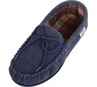 SNUGRUGS Chaussons mocassins en daim doublé coton avec semelle en caoutchouc pour homme - Bleu - bleu marine, 42 EU