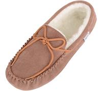 SNUGRUGS Chaussons mocassins en laine d'agneau avec semelle en daim pour femme, marron clair, 41 EU