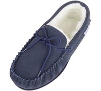 SNUGRUGS Clara Chaussons mocassins bas en laine d'agneau pour femme - Bleu - bleu marine, 42 EU