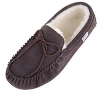 SNUGRUGS Pantoufles mocassins en laine d'agneau avec semelle en daim pour femme, marron foncé, 42 EU