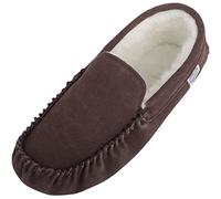 SNUGRUGS Pantoufles mocassins Ronnie en daim pour homme avec semelle en laine et daim, marron foncé, 46 EU
