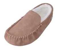 SNUGRUGS Ronnie Chaussons mocassins en daim avec intérieur en laine d'agneau et semelle en daim pour homme, marron clair, 45 EU