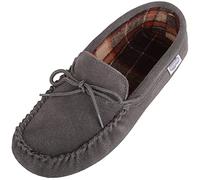 SNUGRUGS Rupert Chaussons mocassins en daim pour homme avec intérieur en coton et semelle en daim, gris, 42 2/3 EU