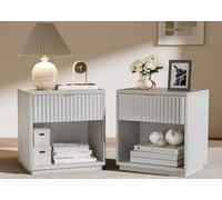 SnuHome Lot de 2 tables de nuit avec tiroirs, table de chevet moderne cannelée, table d'appoint pour chambre à coucher, salon, bureau à domicile (gris)