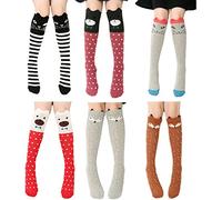 SNUNGPHIR CISMARK Cartoon Animal Cat Bear Fox Cotton Over Calf Knee High Socks, 6 Colors, One Size