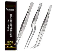 SNUNGPHIR Rivoean Kitchen Cooking Tweezers Culinary,3 Piece Set Stainless Steel Tweezer Precision Tongs Offset Tip for Cooking Food