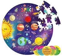 SNUNGPHIR Webby Amazing Solar System Jigsaw Floor Puzzle 60 Pieces with 4 Double Sided Flashcards