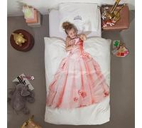 Snurk Dreaming Parure, thème Princesse, Housse de Couette 1 Place en Percale avec imprimé Central, Blanc