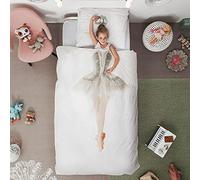 Snurk Parure de lit en percale Motif ballerine, Coton, blanc, 135 x 200 cm / 80 x 80 cm