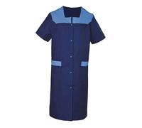 SNV Blouse de Travail médicale Femme Coupe cintrée Manche Courte en Polyester Coton épais Fermeture par 5 Boutons Pressions (Bleu Marine XL)