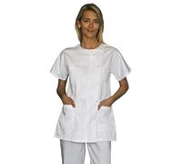 SNV Blouse medicale Femme Coton Blanc Encolure Rond Tunique Manche Courte estheticienne Aide Soignante médicale avec 3 Poches Dont 1 Poitrine