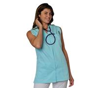 SNV Tunique médicale Femme sans Manche Fentes côtés Fermeture Boutons Pressions Polyester/Coton Blouse médicale Professionnelle (Bleu Ciel XXL)