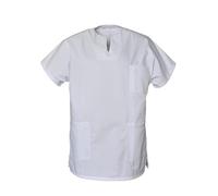 SNV Tunique médicale Homme Blanc Fente coté Manche Courte Kimono en Polyester Coton 210 grs uni Blouse Blanche Professionnelle (Blanc L)