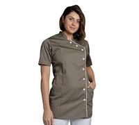 SNV Tunique médicale Manche Courte Fermeture 8 Boutons Pressions Couleur Fermeture coté col Officier + ganse Blouse de Travail 2 Poches (Taupe XXL)