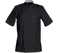 SNV Veste de cuisine homme femme chef cuisinier professionnel manches courtes avec col officier poche stylo. Fermeture par pressions cachées taille XS à XXXL(Noir, L)