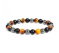 snxjaidszx Bracelet de perles en obsidienne noire naturelle et hématite œil de tigre pour homme et femme, 19cm-7.5inch, Pierre Cuir