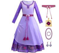 Snyemio Déguisement Asha pour Filles Robe Wish Princesse Costume Enfants pour Carnaval Fête Anniversaire, Bleu, 7-8 Ans(Étiqueter 150)