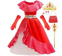 Snyemio Déguisement Elena Filles Robe de Princesse Elena d'Avalor Rouge avec Accessoires Costume Carnaval Anniversaire Fête Noël Partie