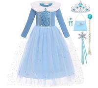 Snyemio Princesse Robe Reine des Neiges Costume Elsa Déguisement pour Filles Enfant Halloween Noël Carnaval