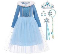 Snyemio Princesse Robe Reine des Neiges Costume Elsa Déguisement pour Filles Enfant Halloween Noël Carnaval Bleu, 3-4 Ans