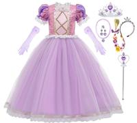 Snyemio Raiponce Robe de Princesse Fille Déguisement Rapunzel Violet Costume Enfant Carnaval Halloween Noël avec Accessoires