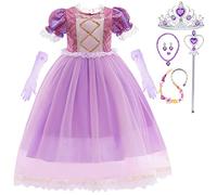Snyemio Raiponce Robe de Princesse Fille Déguisement Rapunzel Violet Costume Enfant Carnaval Halloween Noël, 6-7 Ans