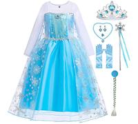 Snyemio Robe Princesse Fille Elsa Déguisement Reine des Neiges Costume Bleu Canarval Noël Halloween Cosplay, 3-4 Ans