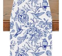 Snylcce 13x72 Pouces Chemin de Table Bleu et Blanc Monochrome Esquisse Oiseaux Fleur Nappe Rétro Floral Cuisine Salle à Manger Décoration de Table Home Party Restaurant Supplies